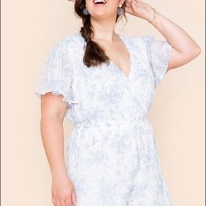 Francesca’s Bri Godet Romper Blue Floral